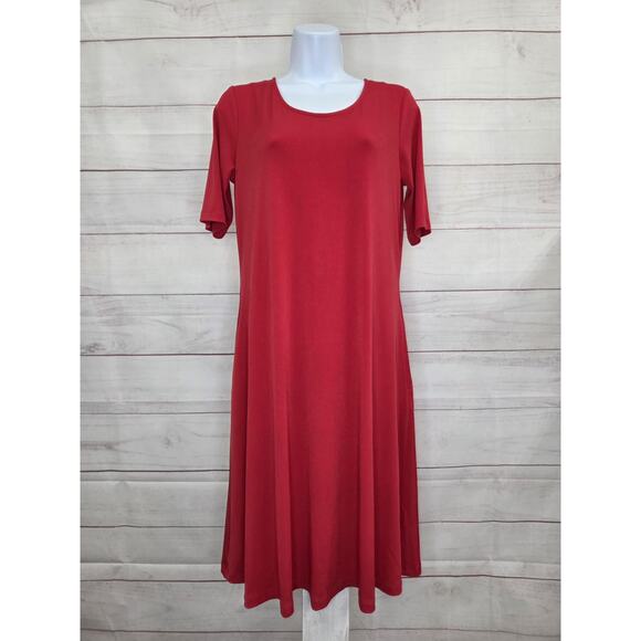 Susan Graver Dresses & Skirts - SMALL RED A397813 Susan Graver Print or Solid Liquid Knit Fit & Flare Dress